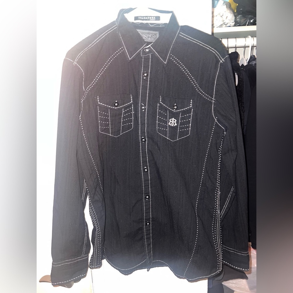 Roar Black Button Down Shirt Mens Medium